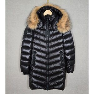 NWT Rudsak Women's Alessia Black Down Filled Fur Trim Puffer Parka Medium